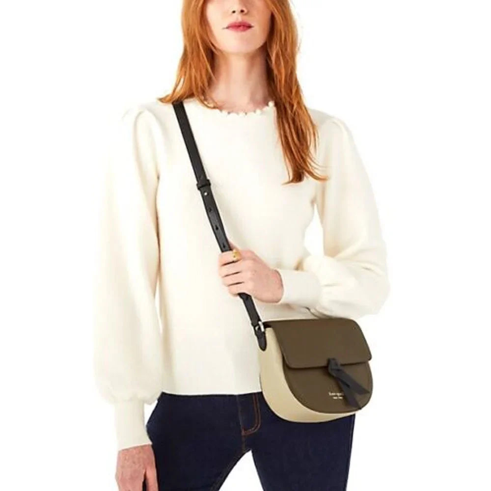 Kate Spade Women's Knott Saddle Pebbled Leather Medium crossbody Bag