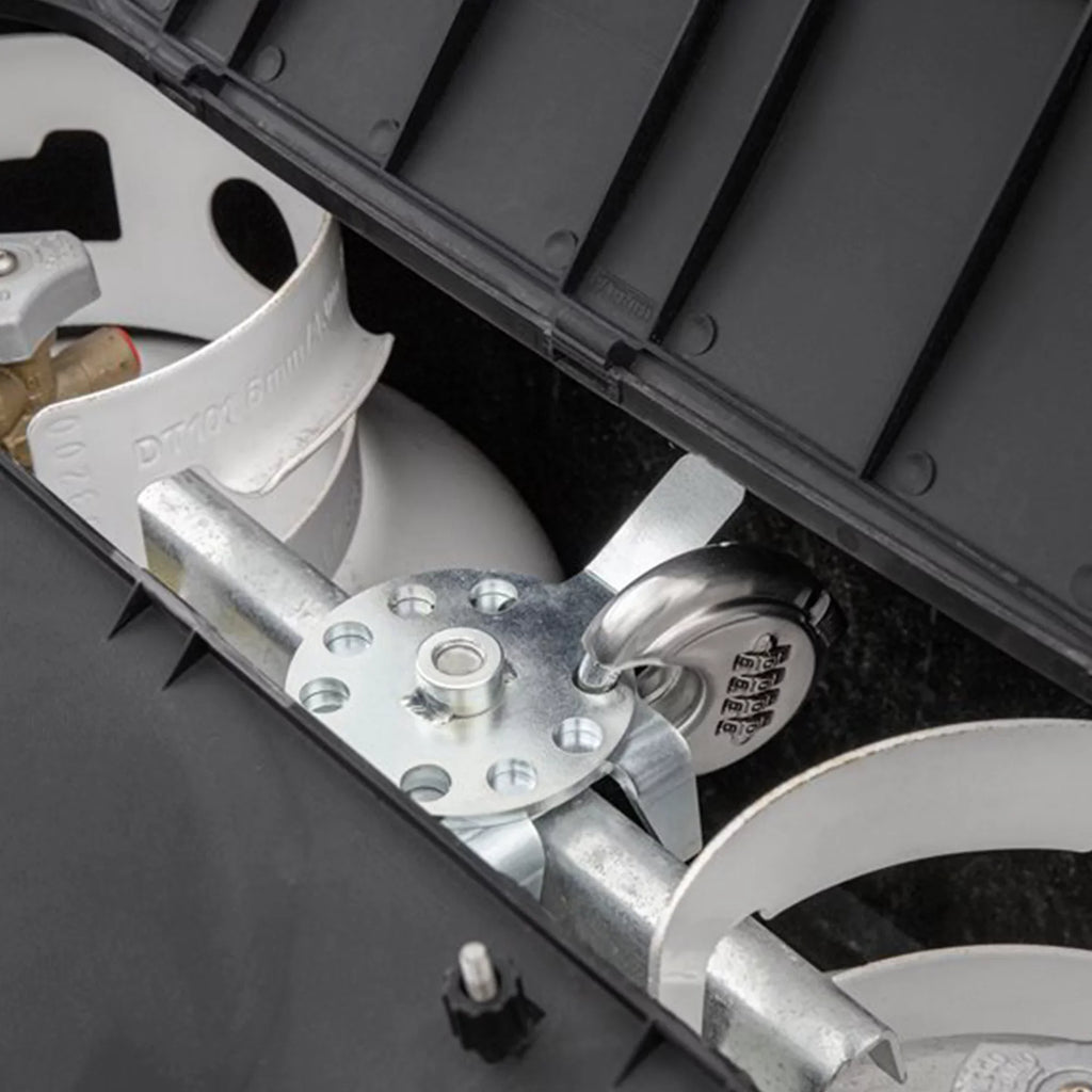 Camco Camper/RV Double Propane Tank Locking Device | Features a Combination Lock Keyless Access & Heavy-Duty Steel Design (40590)