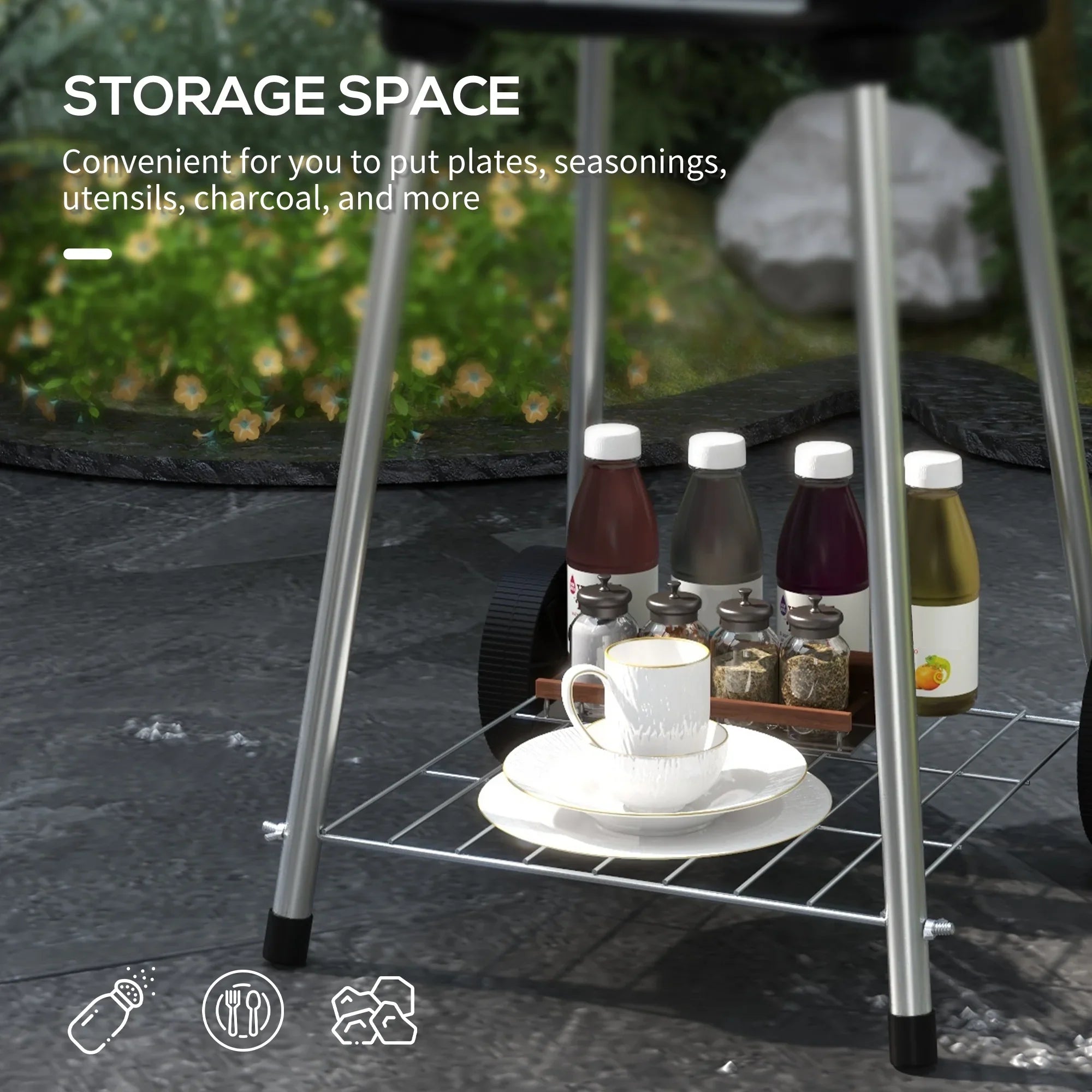 Outsunny Portable Charcoal Grill with Wheels Bottom Shelf Picnic, Red