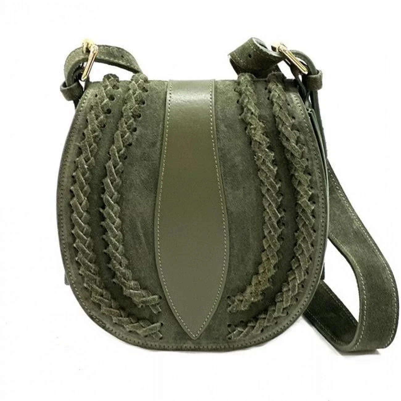 Italian Artisan Lara Womens Vintage Suede Leather Messenger Bag, Dark Green - Small