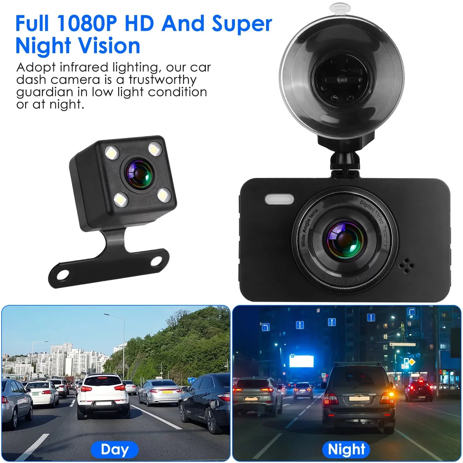 iMounTEK Dual Dash Cam Vehicle 1080P Driving Recorder with Front Rear Camera Motion Detection Parking Monitor Night Vision Loop Recording, Built in G-Sensor