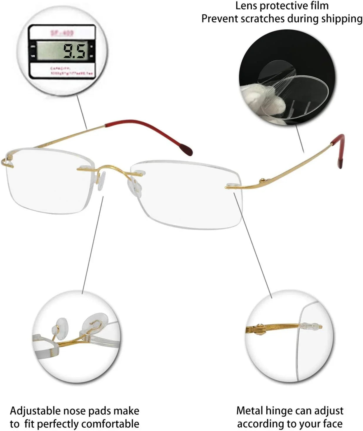 OCCI CHIARI Reading Glasses 1.75 magnification For Women Men Trendy Reader with Titanium Frameless Clear Lens 1.0 1.5 2.0 2.5 3.0 3.5 1.25 1.75 2.25 2.75