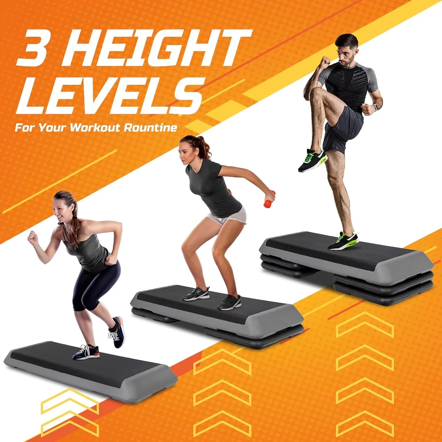 43'' Exercise Aerobic Step Platm, Adjustable Fitness Stepper with 4 Stackable Risers, Aerobics Stepper Workout Stepper Home Gym Cardio Strength & Training