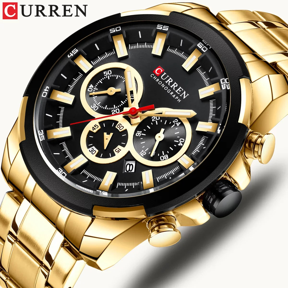 CURREN 8361 Quartz Man Wristwatch Watch Male Men Watches with Calendar Indicator Date Waterproof Luminous Hands Three Sub-Dials Second Minute Microsecond Chronograph Stainless Steel Stra