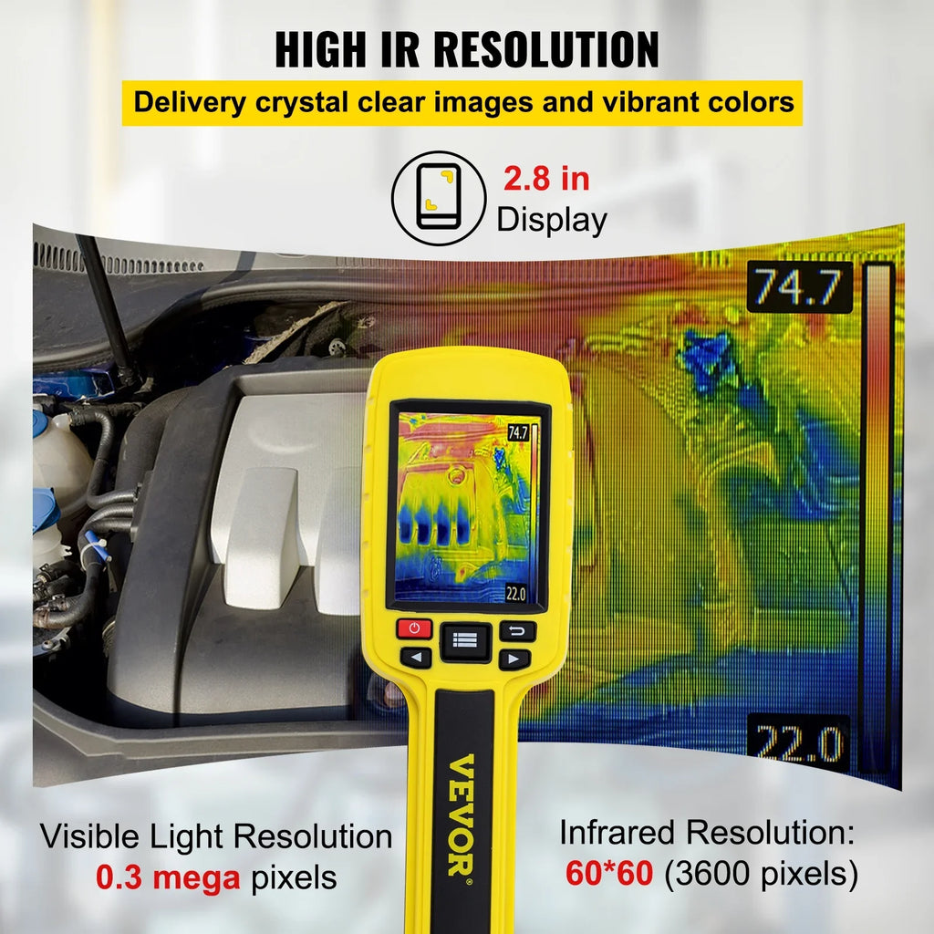 VEVOR Thermal Imaging Camera, 60x60 (3600 Pixels) IR Resolution Infrared Camera with 2.8" Color Display Screen, Built-in SD Card and Li-ion Battery, HVAC, Electrical System Automatic Detect