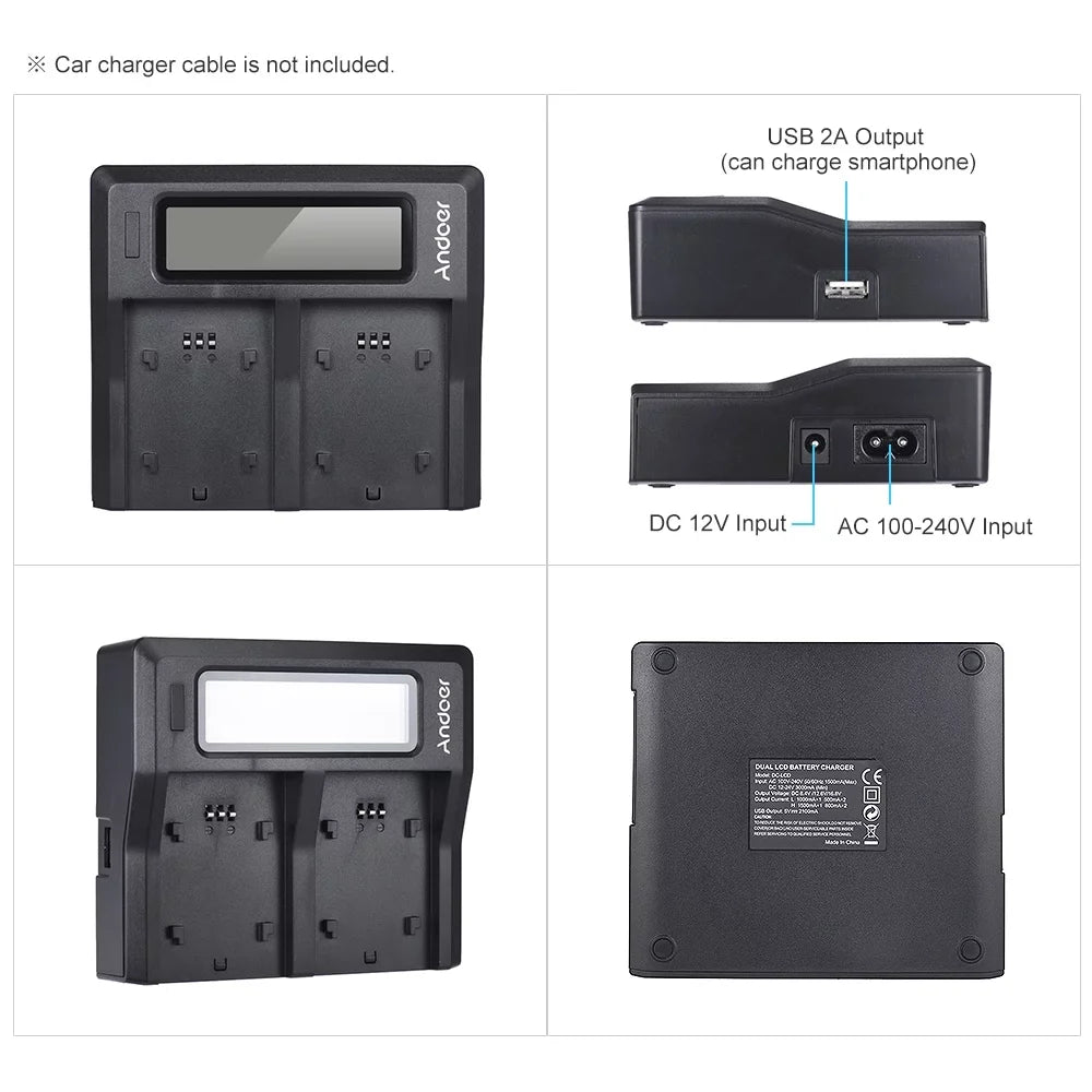 Andoer NP-FZ100 Dual Channel LCD Battery Replacement Sony A7III A9 A7RIII A7SIII
