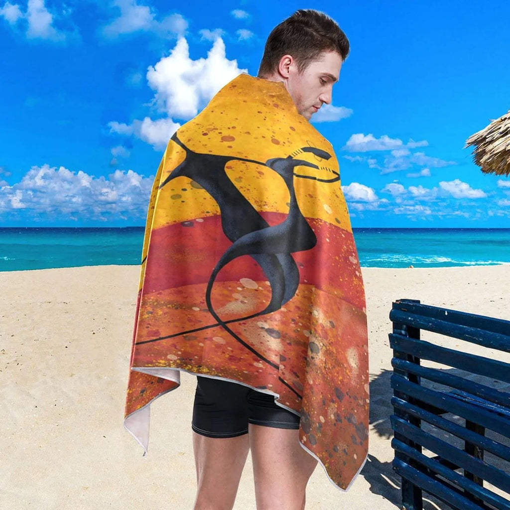 Bestwell African Couple Dancers Beach Towel - Lightweight Compact Oversized Travel Towels - Super Absorbent Quick Dry Towel Swimming Camping Holiday（560）