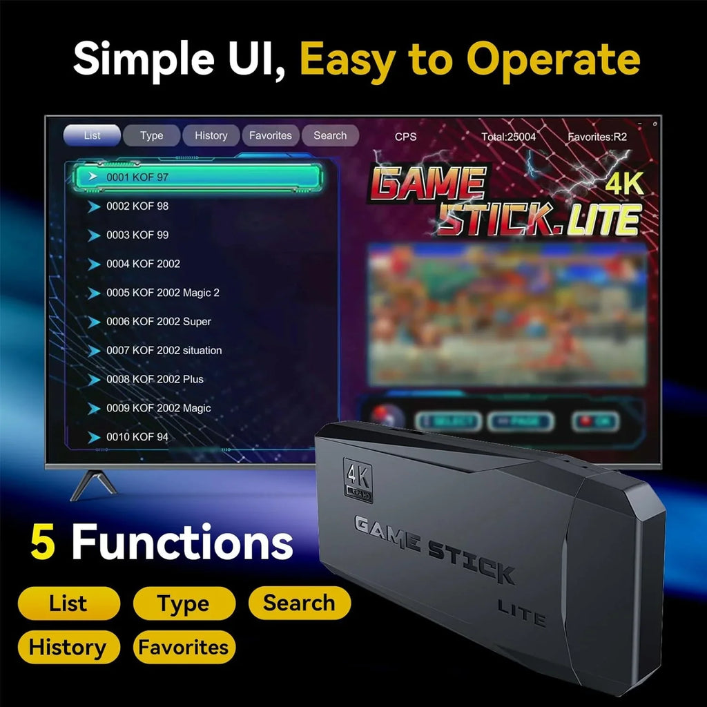 Retro Game Console Stick, 64G Nostalgia Game Stick with 20000+ Video Games, 9 Emulator Console Plug and Play TV, Retro Play with Arcade/Maze, 4K HD Output, 2.4GHz Wireless Controllers