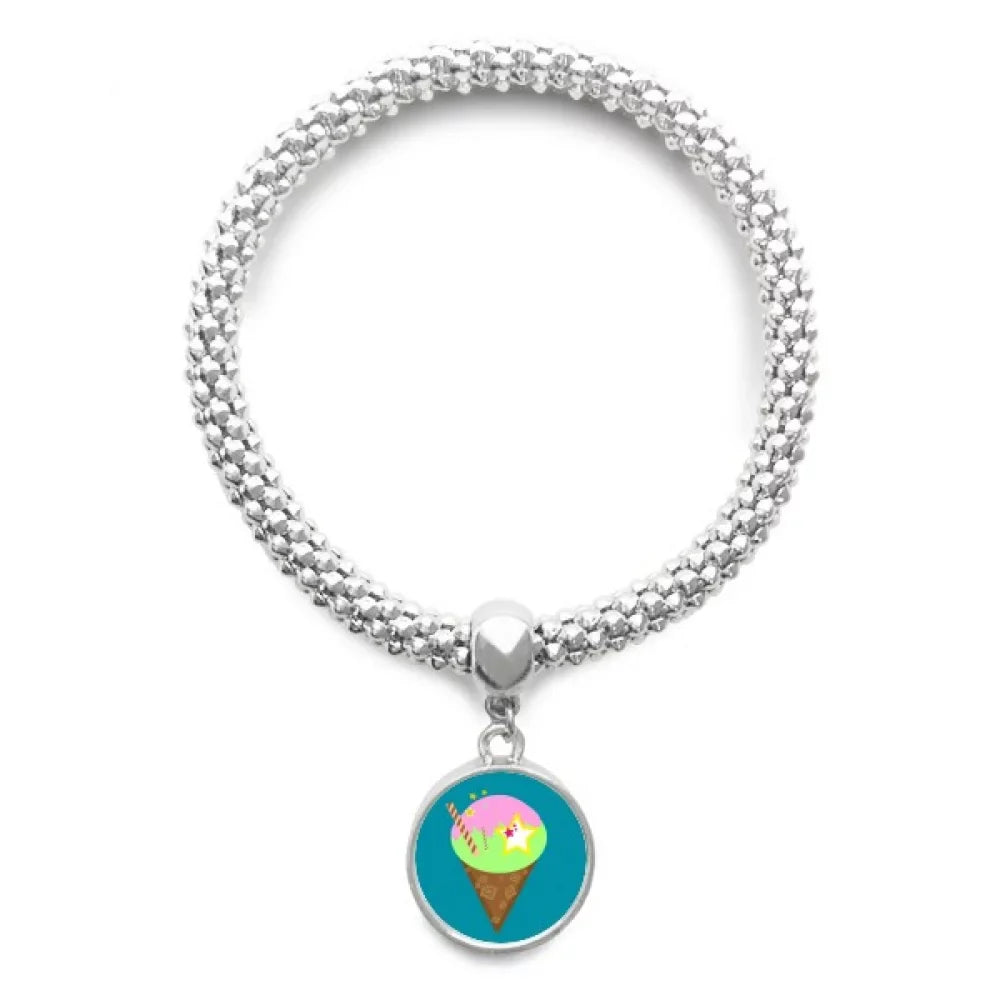 Ice Cono Gelato Outline Sweet Sliver Bracelet Pendant Jewelry Chain Adjustable Bangle