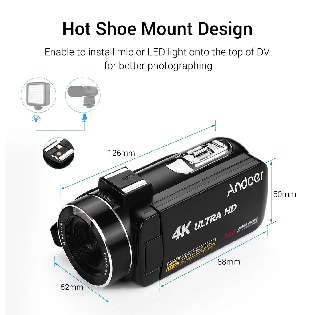 Andoer-2 Video Camera,Video Camera 4K Handheld DV 3.0 Inch IPS Camera 3.0 Inch IPS Monitor Burst DV Professional Video Function Inch IPS Monitor AINN ERYUE