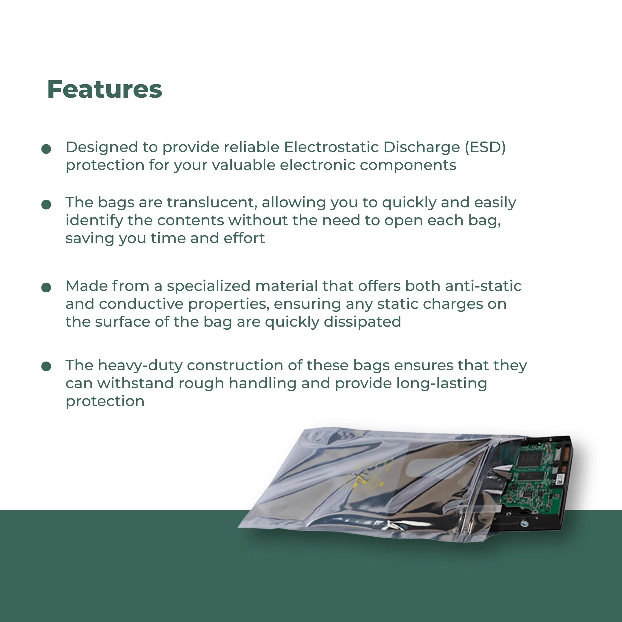 3 Mil Metallic Conductive Transparent Bags 4" x 6" Standard 100/CS Dependable ESD Protection