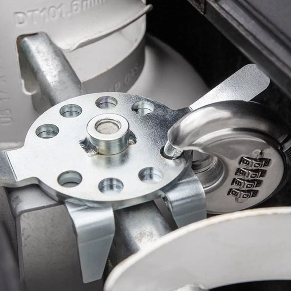 Camco Camper/RV Double Propane Tank Locking Device | Features a Combination Lock Keyless Access & Heavy-Duty Steel Design (40590)