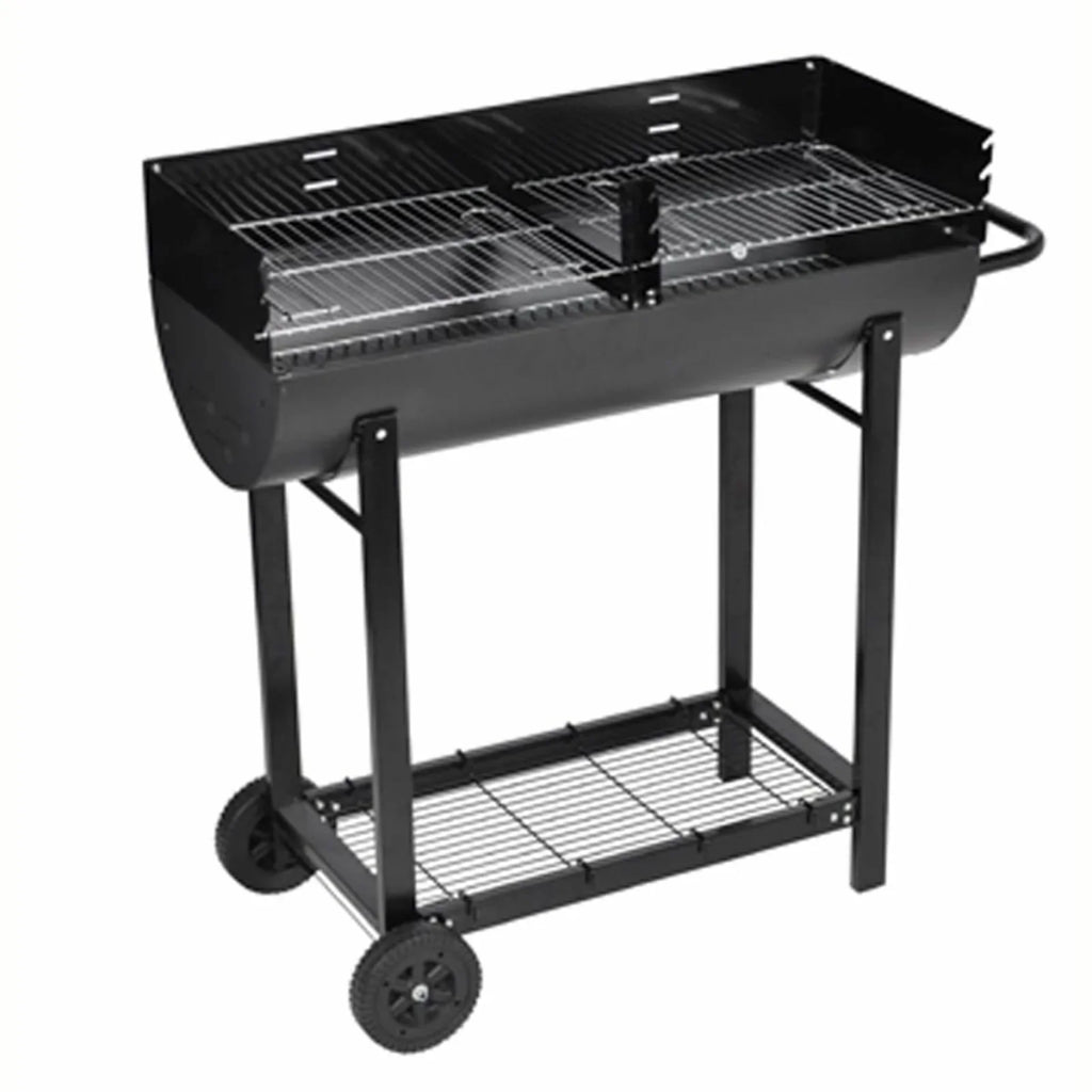 moobody Charcoal BBQ Stand with Lower Shelf and Wheels Steel Barbecue Grill Black Camping Cooking, Grilling, Smoking, Picnic, Hiking, Party, Garden, Patio 39.4 Inch Length