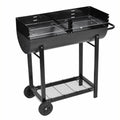 moobody Charcoal BBQ Stand with Lower Shelf and Wheels Steel Barbecue Grill Black Camping Cooking, Grilling, Smoking, Picnic, Hiking, Party, Garden, Patio 39.4 Inch Length