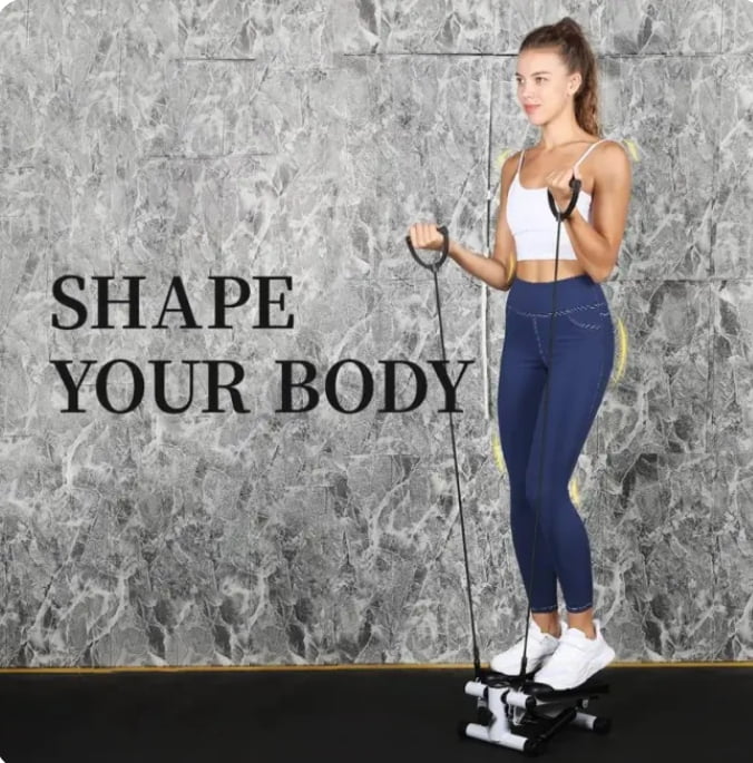 Mini Stepper with Resistance Band, Stair Stepping Fitness Exercise Home Workout Equipment Full Body Workout