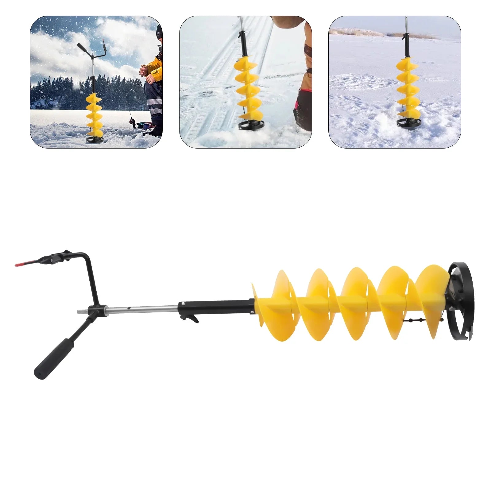 Miumaeov Cordless Nylon Ice Drill Auger 8" Dia. W/ICE Scoop Chipper/Universal Drill Adapter/Ice Fishing Rod Rack and 1 Set Blades
