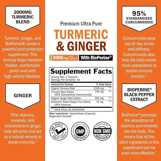 BioSchwartz Turmeric and Ginger root with BioPerine | Max Potency and Absorption | 160 Ct