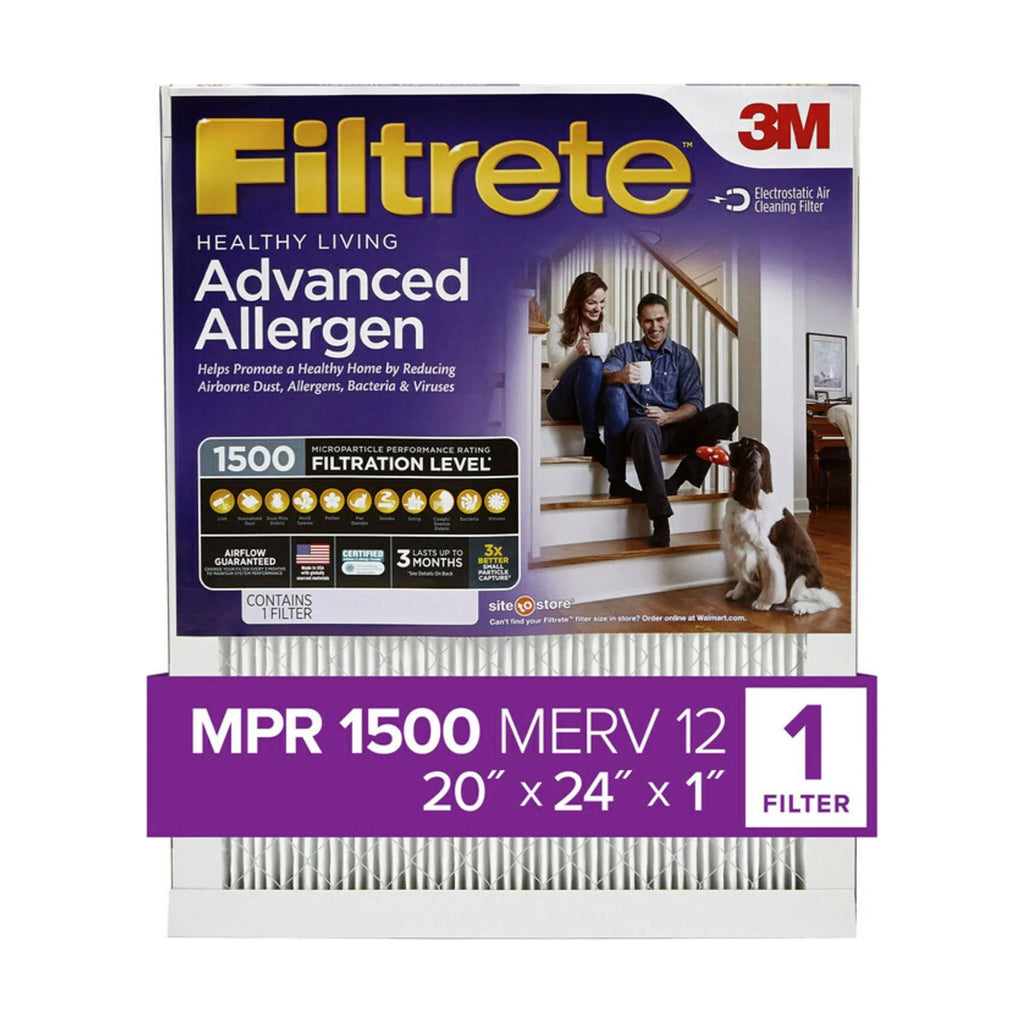 Filtrete by 3M, 20x24x1, MERV 12, Advanced Allergen Reduction HVAC Furnace Air Filter, Captures Allergens, Bacteria, Viruses, 1500 MPR, 4 Filters