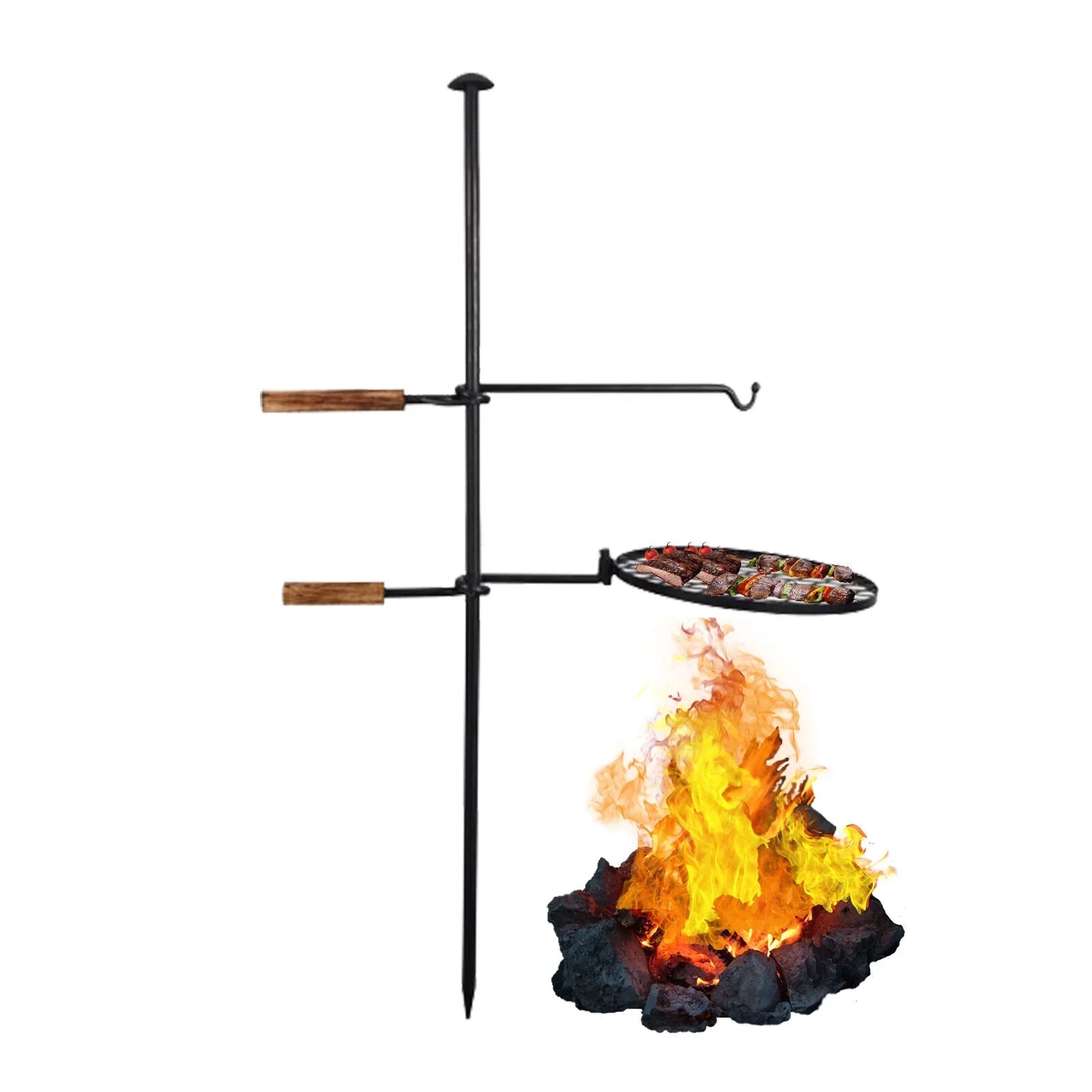 2 in1 Adjustable Fire Pit Grill Outdoor Swivel Camping Grill Charcoal BBQ Grill