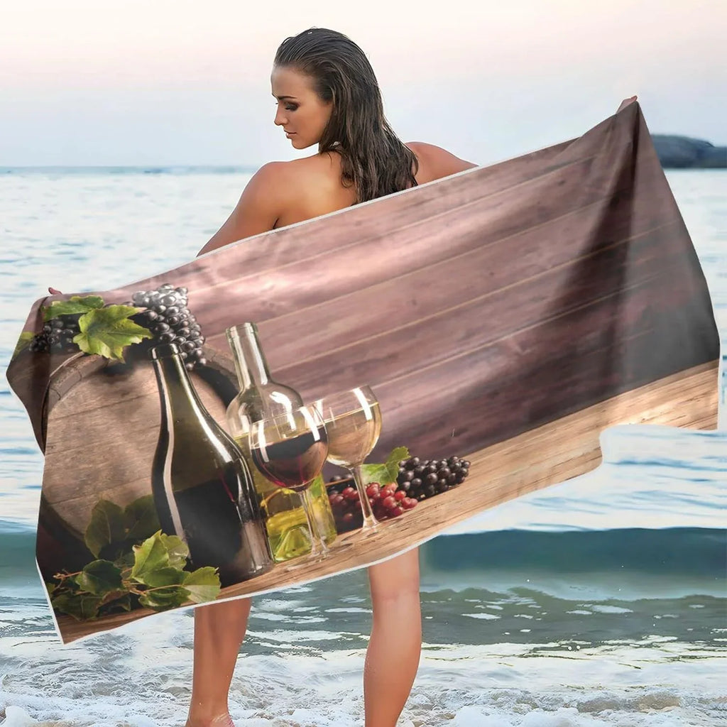 Bestwell Wine and Barrel Beach Towel - Lightweight Compact Oversized Travel Towels - Super Absorbent Quick Dry Towel Swimming Camping Holiday（588）