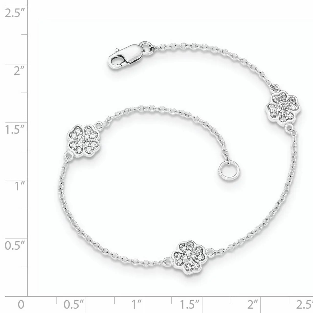 Beautiful Sterling Silver Polished CZ Four Leaf Clover Bracelet