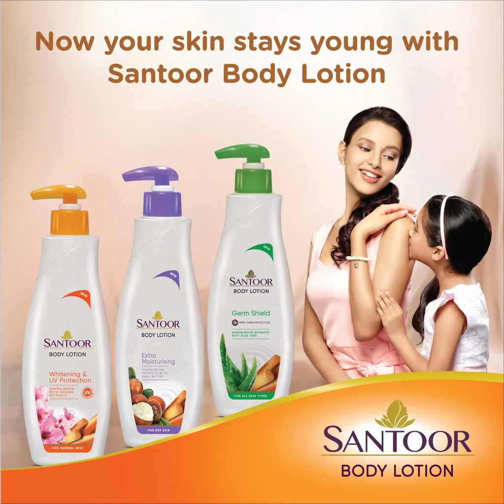 Santoor Perfumed Body Lotion Whitening & UV Protection with Sandalwood & Sakura Extracts, 250ml (Pack of 2)
