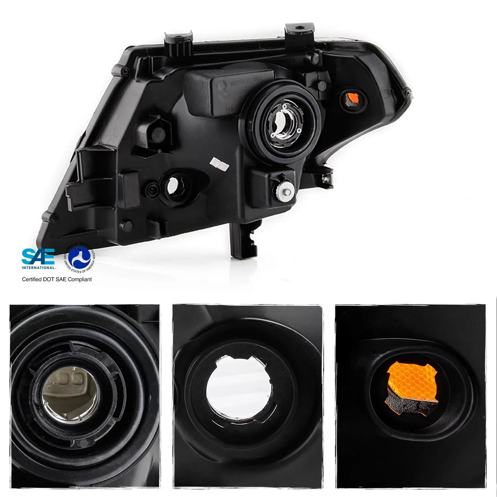 AKKON - Fits 2009-2021 Frontier Extended Crew Cab Pickup Truck [Halogen Style] Chrome Headlights w/ Amber Signal Pair Left+Right