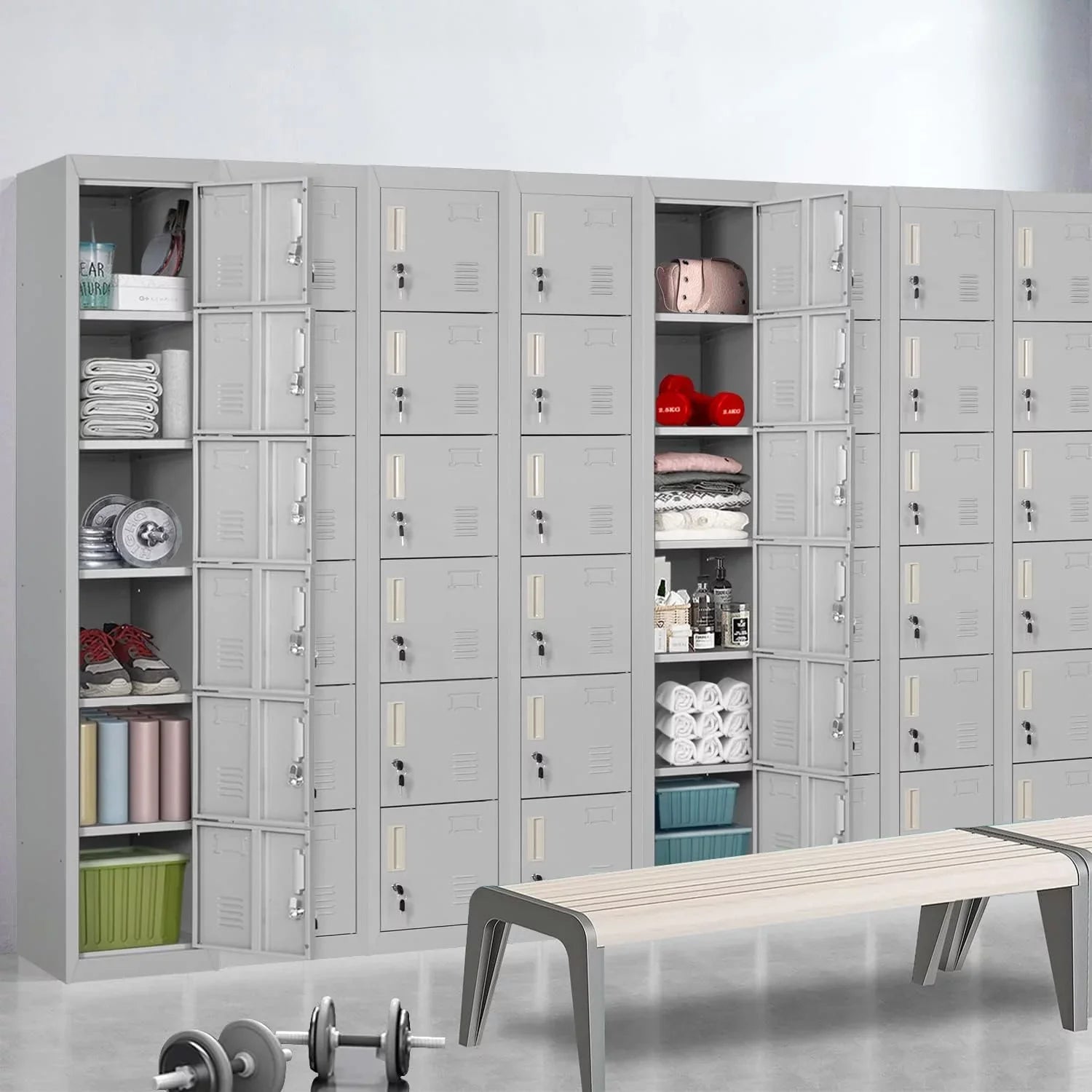 SUNCROWN Metal Locker Storage Cabinet with 6 Lockable Door School, Gym, Home, Office, Gray