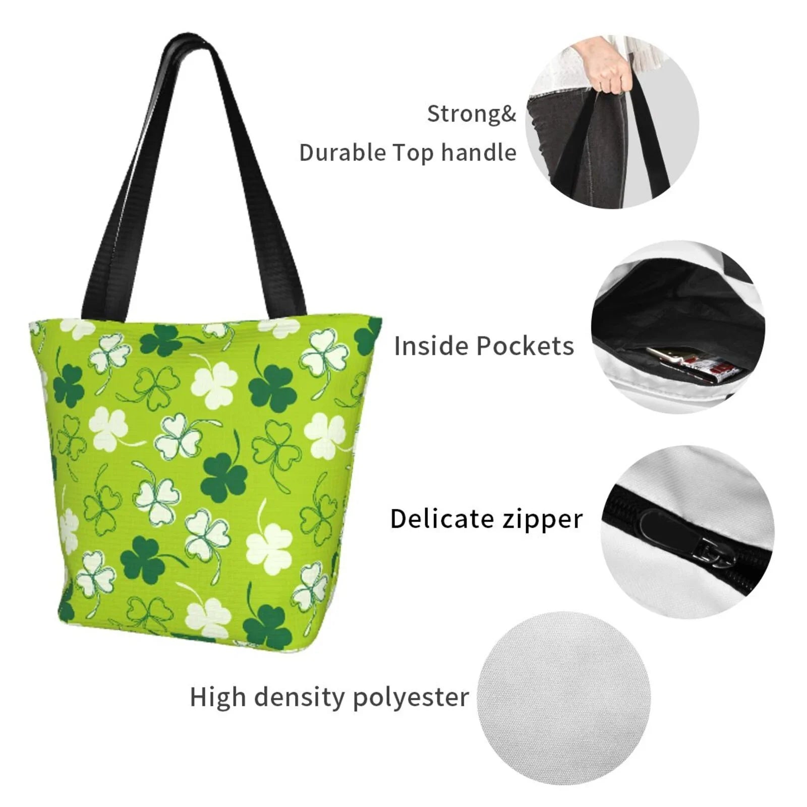 Easygdp St Patrick's Day7 Stylish Canvas Handbag Shoulder Tote Bag, Shopping Bag with Zip, Suitable Buying Groceries, Office, Fitness