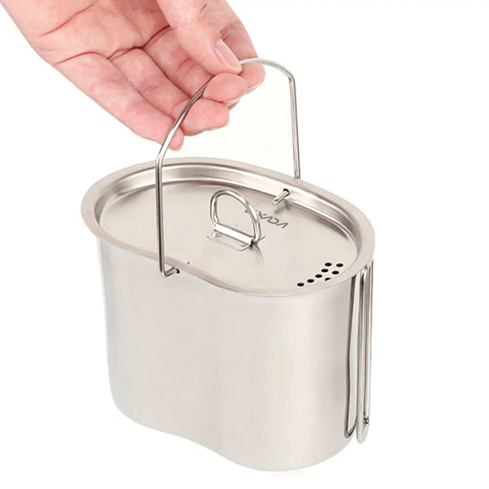 Lixada Kitchenware Set - Stainless Steel Canteen Cup Hanging Pot with Wood Stove Camping and Survival