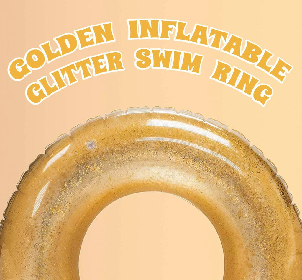 Terra Inflatable Pool Toys - Pool Floats Tube Gold Rings, Pool Floaties Toys with Glitter Swimming Pool Party, Beach Swimming Pool Float Toys Adults Kids | 48 Inch