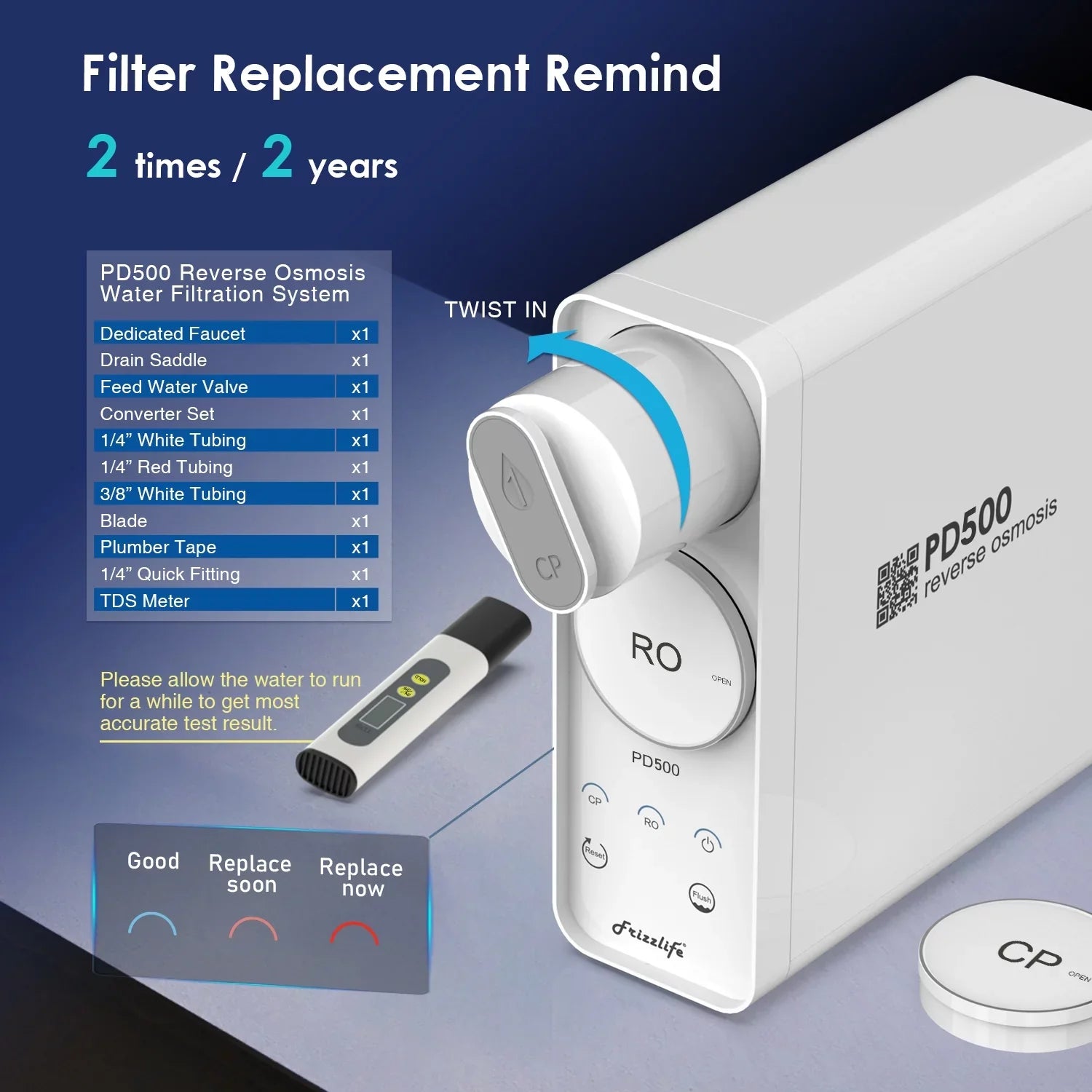 Frizzlife 500 GPD Reverse Osmosis Water Filtration System, Model PD500