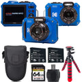 Kodak PIXPRO WPZ2 Digital Camera (Blue) + Extra Battery +Tripod + Case -64GB Kit