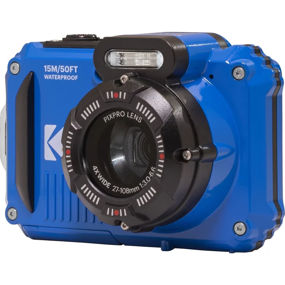 Kodak PIXPRO WPZ2 Digital Camera (Blue) + Extra Battery +Tripod + Case -64GB Kit