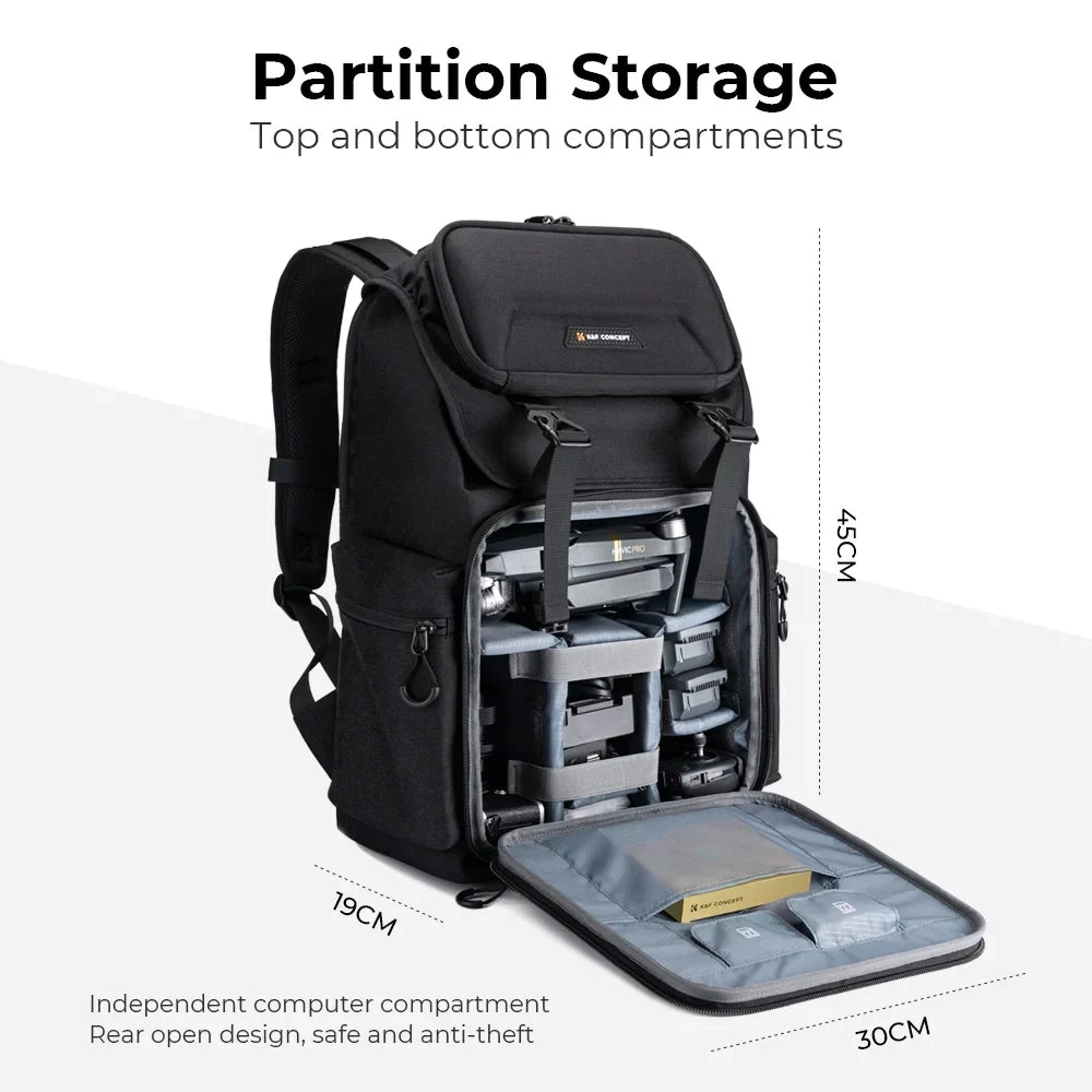 K&F CONCEPT Hard Shell Camera Backpack Waterproof SLR/DSLR Camera Bag 22L Large Capacity Photography Bag with 15.6 Inch Laptop Compartment Rain Coating Women Men Photographers