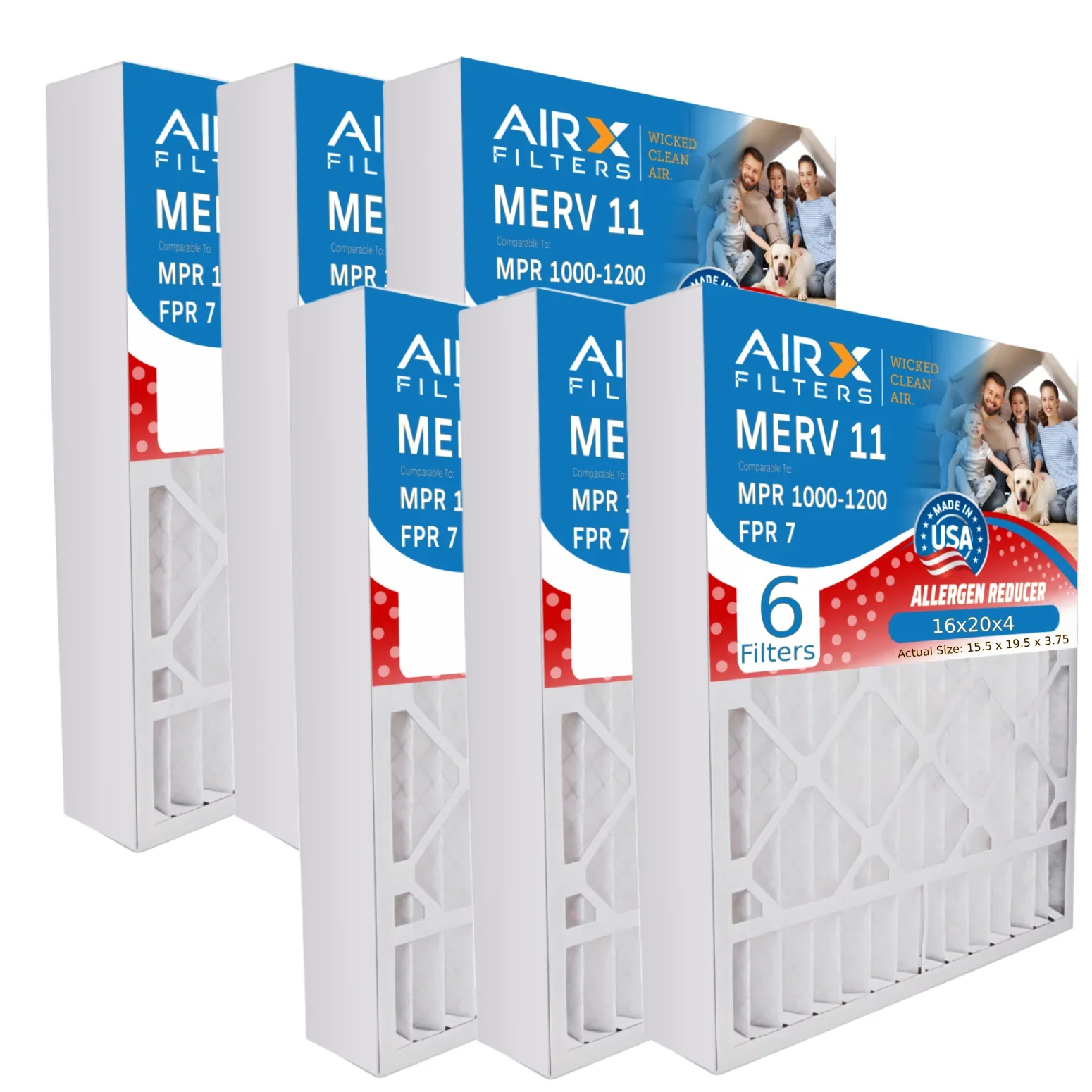 16x20x4 Air Filter MERV 11 Comparable to MPR 1000, MPR 1200 & FPR 7 with White Rodgers FR1000M-111 Premium USA Made 16x20x4 Furnace Filter 6 Pack MERV 11 by AIRX FILTERS WICKED CLEAN AIR.