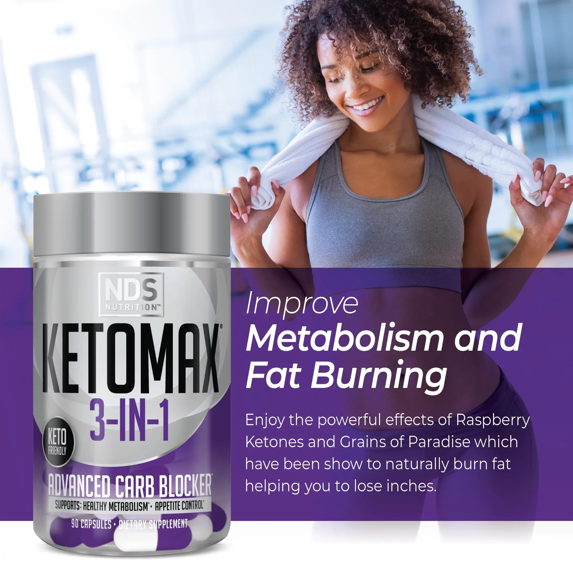 NDS Nutrition Keto-Max Advanced 3-in-1 - Keto Pills Fat Loss Support - Carb Blocker Appetite Suppressant - White Kidney Bean, Chitosan, Raspberry Ketones, and Vanadium (90 Capsules)