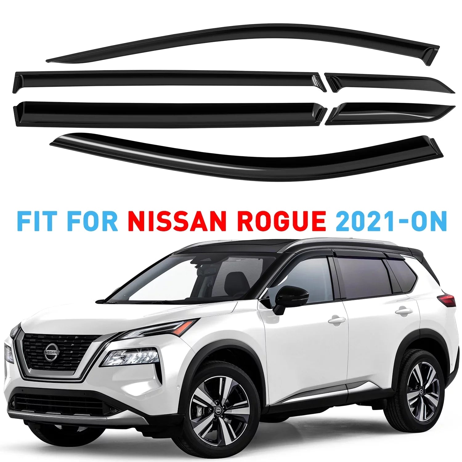 GrandWheel Co Smoke Tinted Tape-On Side Window Vent Visor Deflectors Rain Guards with Nissan Rogue 2021-2024 - 6pcs. GW0299
