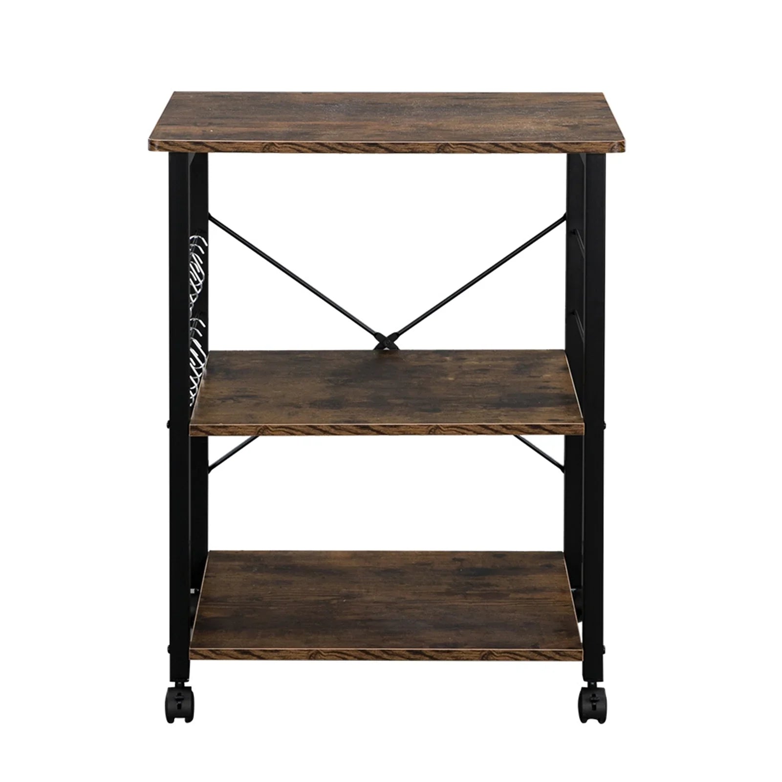 3 Tier Kitchen Microwave Cart, Microwave Stand on Wheels, Coffee Cart with Storage, Rolling Bakers Rack Workstation Shelf with 10 Hooks (24 x 16 x 29 Inches, Rustic Brown)