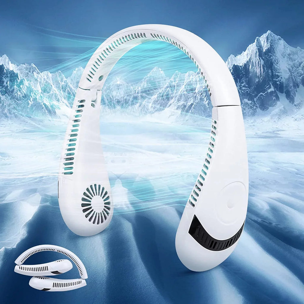 Morttic Portable Neck Fan, Foldable Bladeless Fan Wearable Personal Fan Hands Free Cooler Fan 5000 mAh 3 Speeds, 360 Degrees Airflow USB Rechargeable Fan Perfect Outdoor Travel Sport (White)