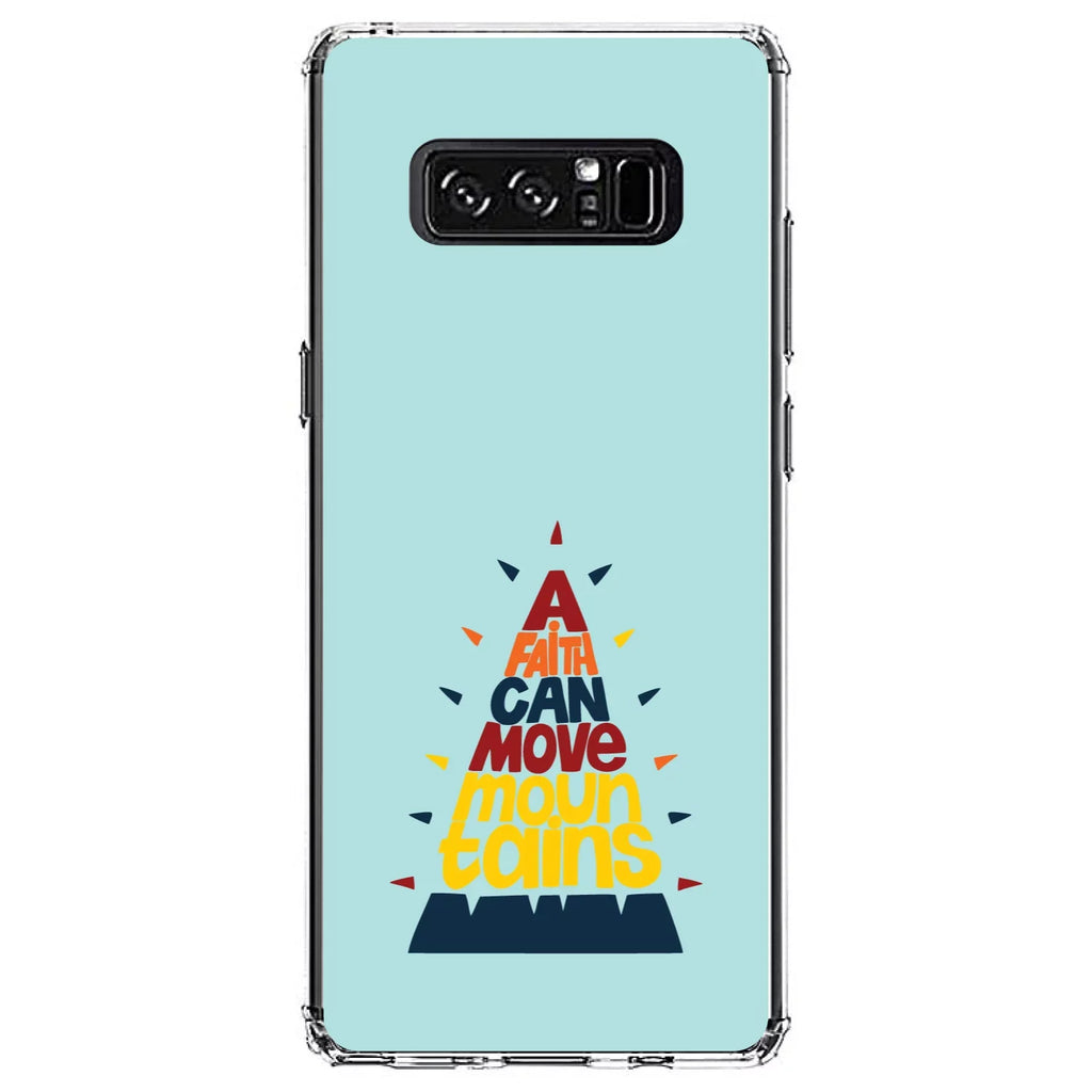 DistinctInk Clear Shockproof Hybrid Case Samsung Galaxy Note 8 - TPU Bumper, Acrylic Back, Tempered Glass Screen Protector - A Faith Can Moves Mountains