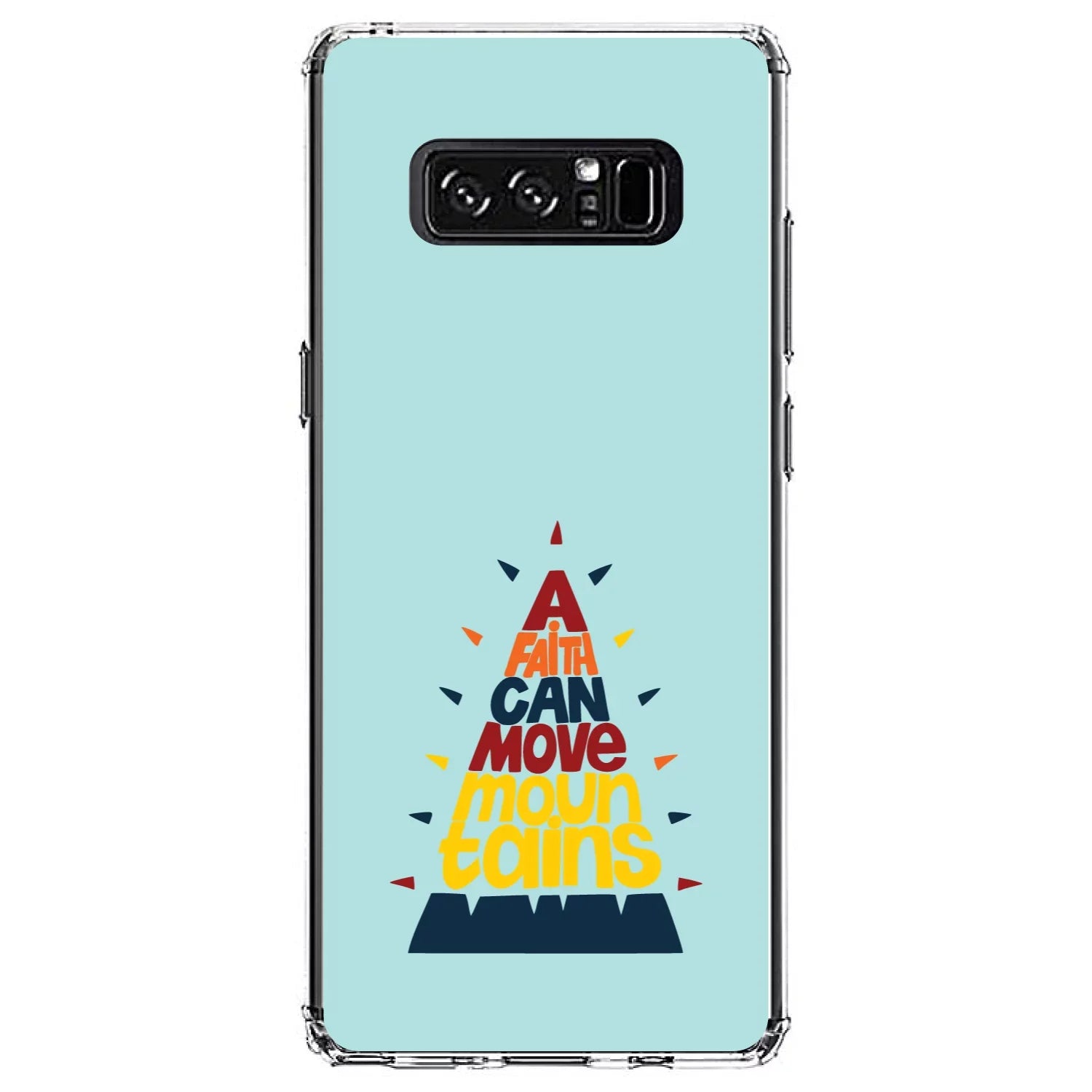 DistinctInk Clear Shockproof Hybrid Case Samsung Galaxy Note 8 - TPU Bumper, Acrylic Back, Tempered Glass Screen Protector - A Faith Can Moves Mountains
