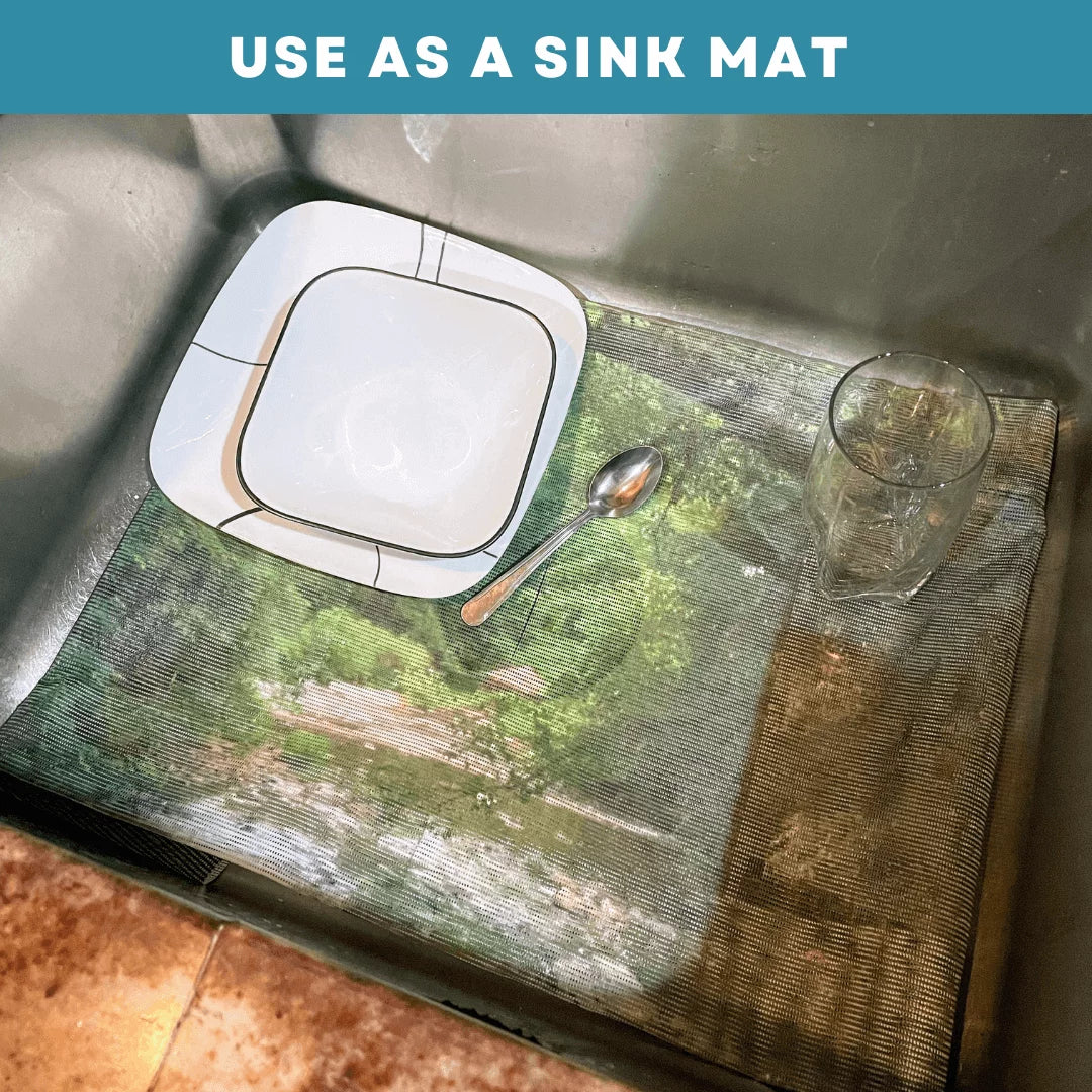 Sink Out of Sight- Home Décor Kitchen Sink Wrap Hot/Cold Liquids and Debris Pass Through Coating 2 Adjustable Sizes. Design: Cheerful Daisies Size: Double Sink 39.5" x 20" SK2-CD