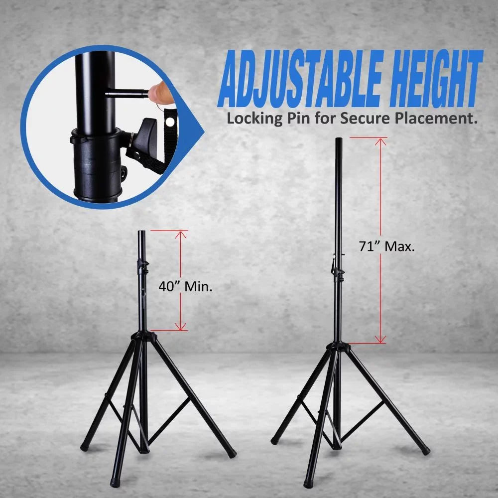 Pyle PSTK107 Dual Speaker Tripod Stand Adjustable Mount Holders Pair (2 Pack)