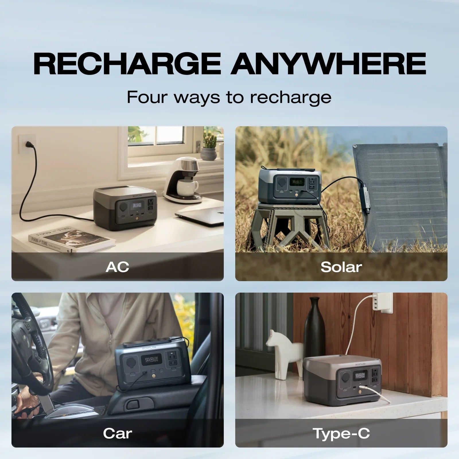 EcoFlow Portable Power Station RIVER 2 240,243wh LiFePO4 Battery/1 Hour Fast Charging, 600W Output Solar Generator (Solar Panel Optional) Outdoor Camping,Home Use,RV,Walmart Exclusive