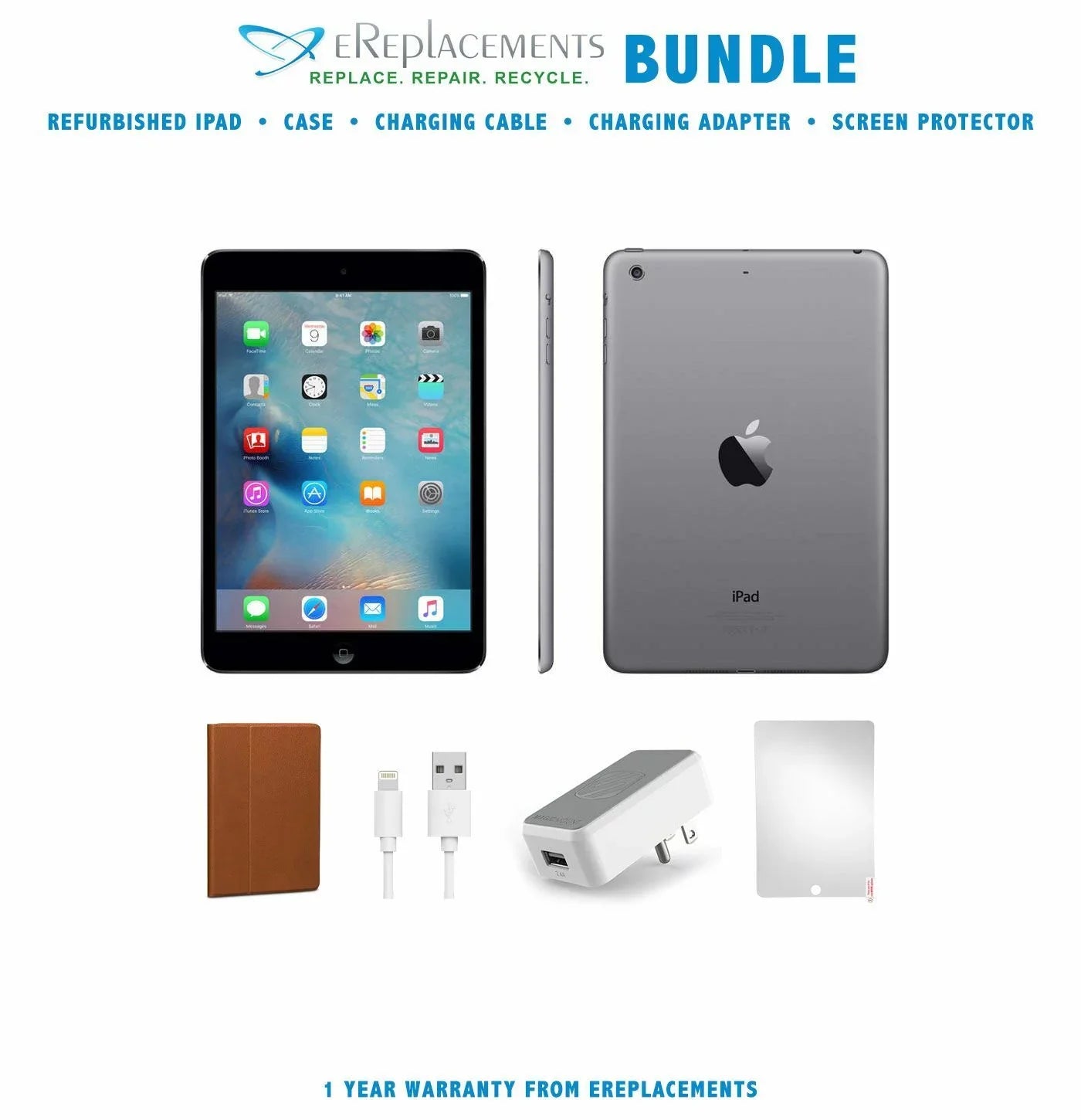 Restored Apple iPad Mini (1st Gen, 2012), 16GB, Black/Space Gray, WiFi, Case & Tempered Glass Screen Protector included (Refurbished)