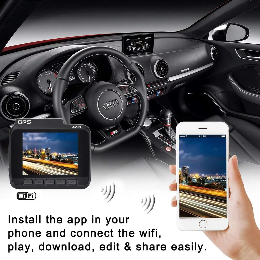 Iseebiz Dash Cam Built-in WiFi GPS, 2160P 24FPS Driving Recorder Car Dashboard Cam, App View, Novatek Chip, WDR, G-Sensor, Motion Detect, 150° Wide Angle, Loop Record, Parking Mode
