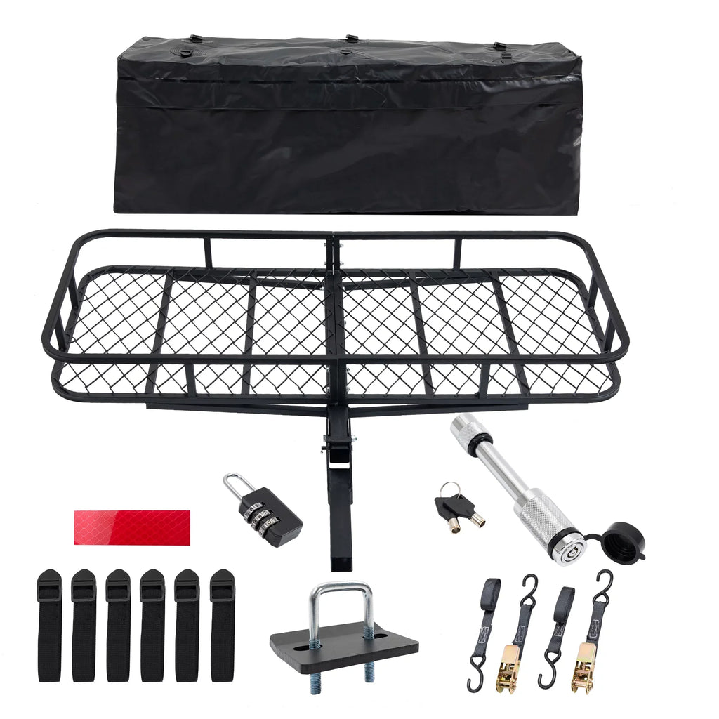 60" x 24" x 6" Hitched Mounted Folding Cargo Basket with a 500 lb Capacity Car SUV Truck Trailer, Black