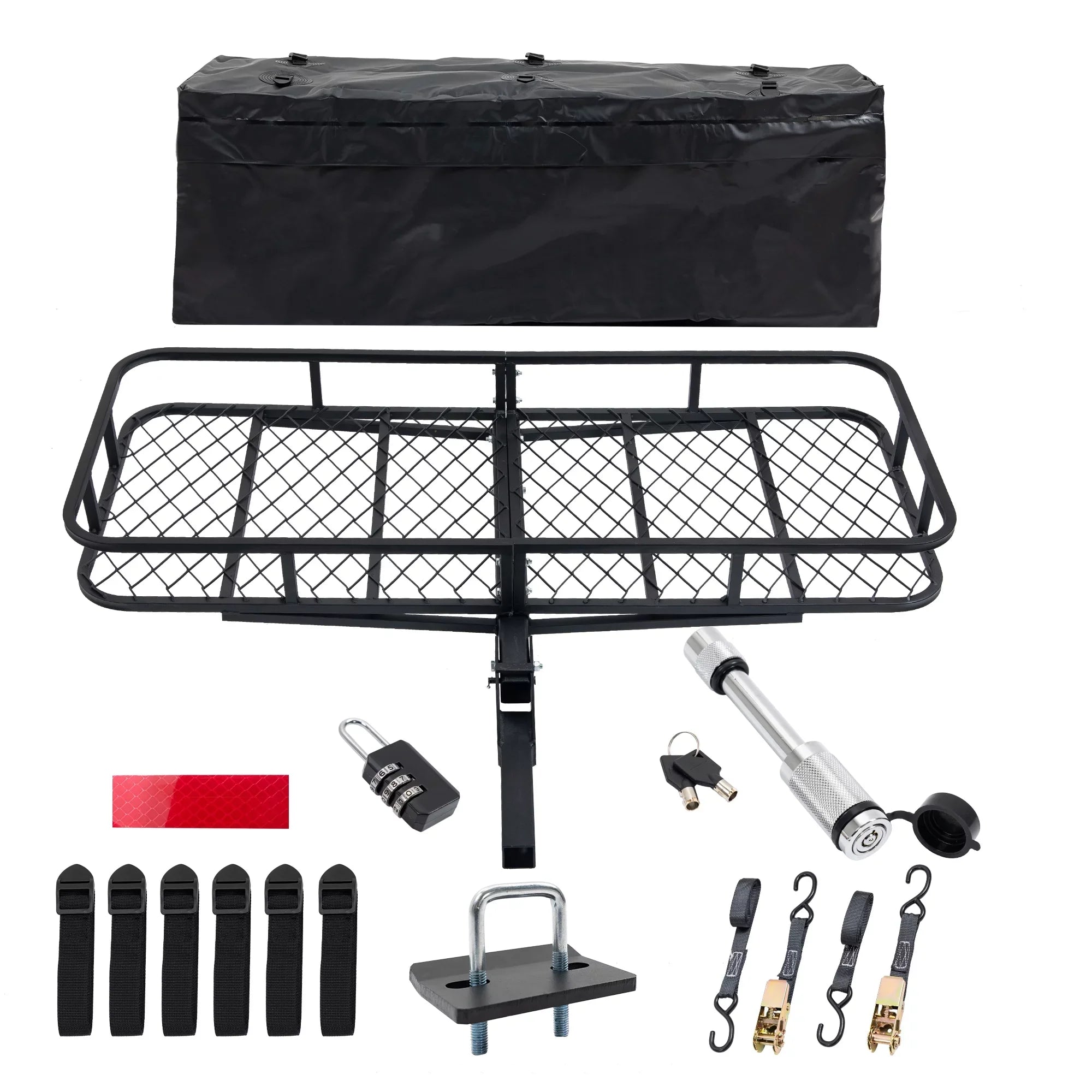 60" x 24" x 6" Hitched Mounted Folding Cargo Basket with a 500 lb Capacity Car SUV Truck Trailer, Black