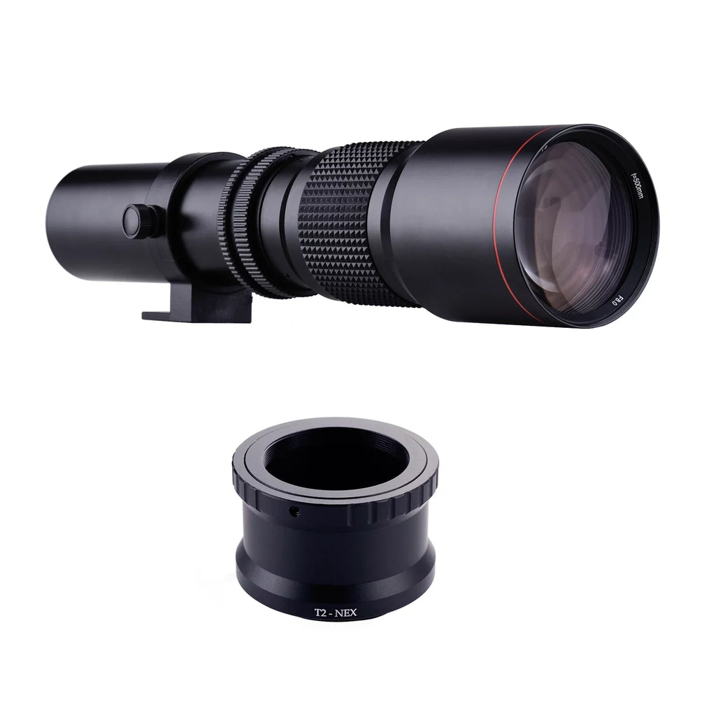 Aibecy 500mm F/8.0-32 Multi Coated Super Telephoto Lens Manual Zoom + T-Mount to NEX E-Mount Adapter Ring Kit Replacement Sony A9 A7 A7R A7S A5000 A6000 A6500 NEX-7 NEX-5 NEX-6 Cameras